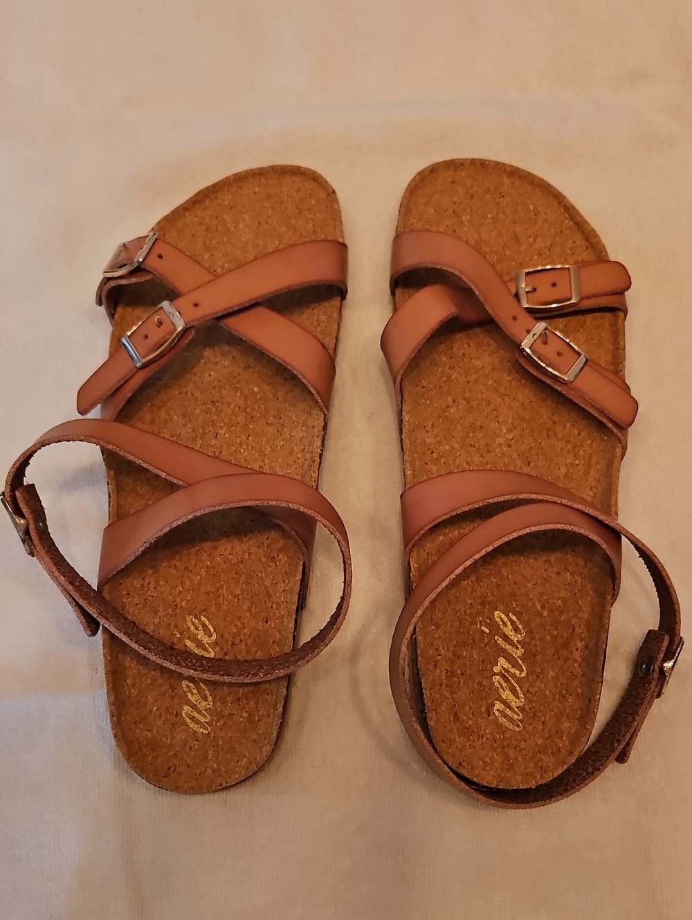 "Aerie" Women's Brown Strappy Cork Footbed Sandals